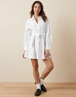 AE Long-Sleeve Pleated Mini Shirt Dress