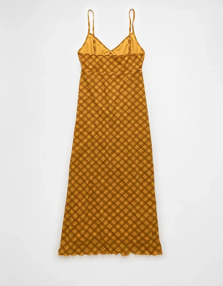 AE Mini Mesh V-Neck Plaid Midi Slip Dress