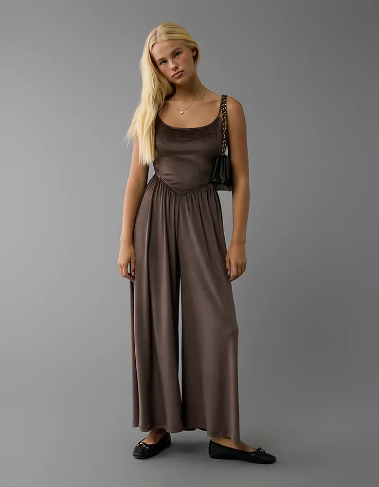 AE Velvet V-Waist Wide-Leg Jumpsuit