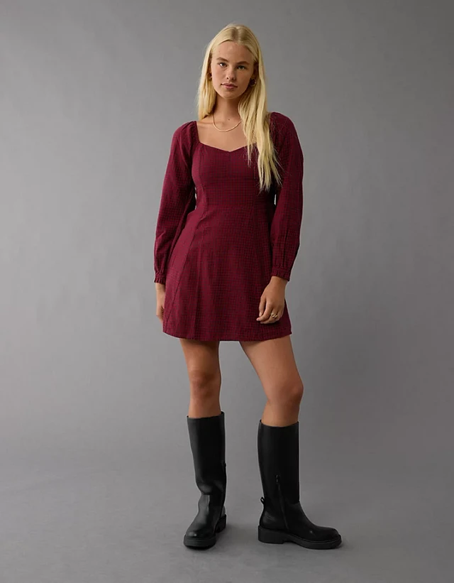 chinese dress ladies American Eagle Black Floral Embroidered Long Sleeve Cut Out A Line Min –  Brie main image 1