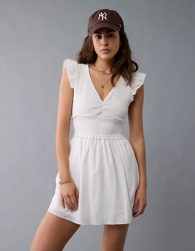 Minirobe à smocks et manches flottantes AE