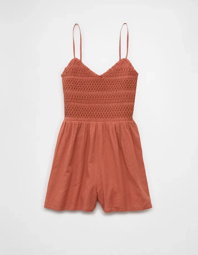 Barboteuse texturée à encolure en V et smocks AE