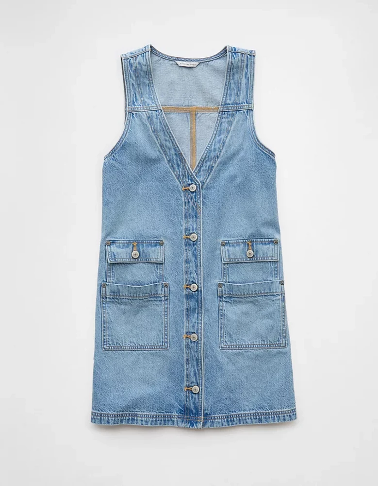 Robe style tablier à encolure en V denim AE