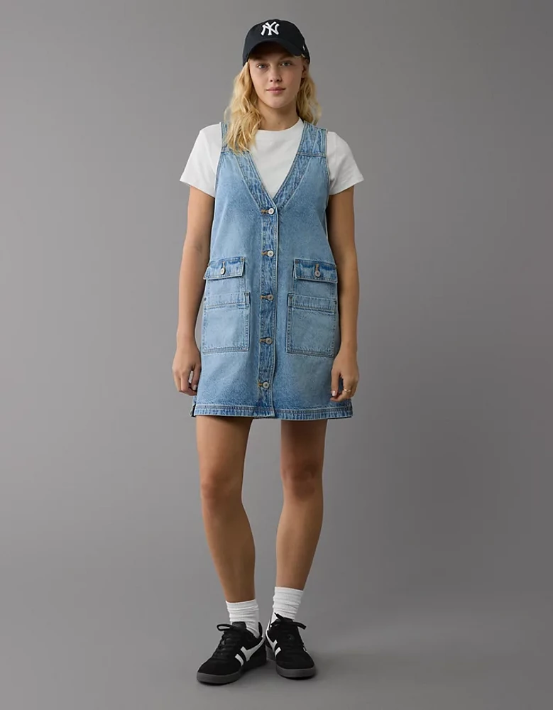 Robe style tablier à encolure en V denim AE