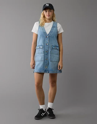 Robe style tablier à encolure en V denim AE