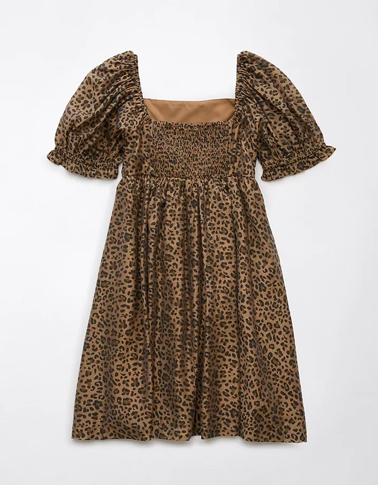 AE Leopard Puff Sleeve Babydoll Mini Dress