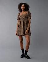 AE Leopard Puff Sleeve Babydoll Mini Dress