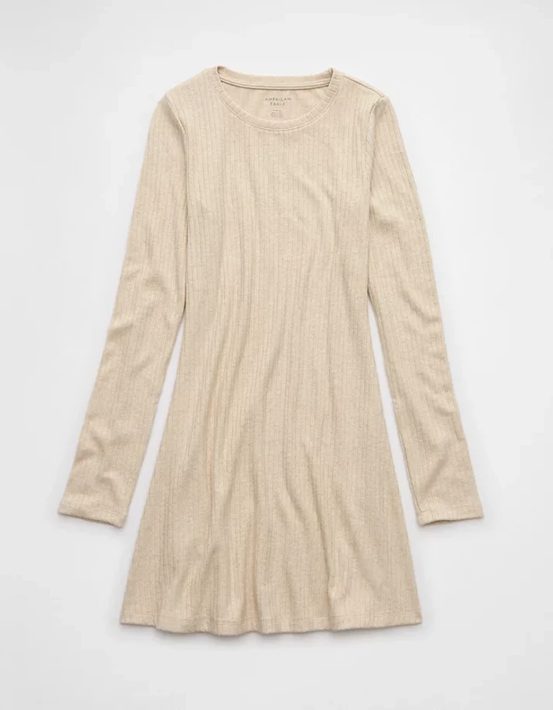 AE Long-Sleeve Ribbed Fit & Flare Mini Dress