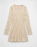 AE Long-Sleeve Ribbed Fit & Flare Mini Dress