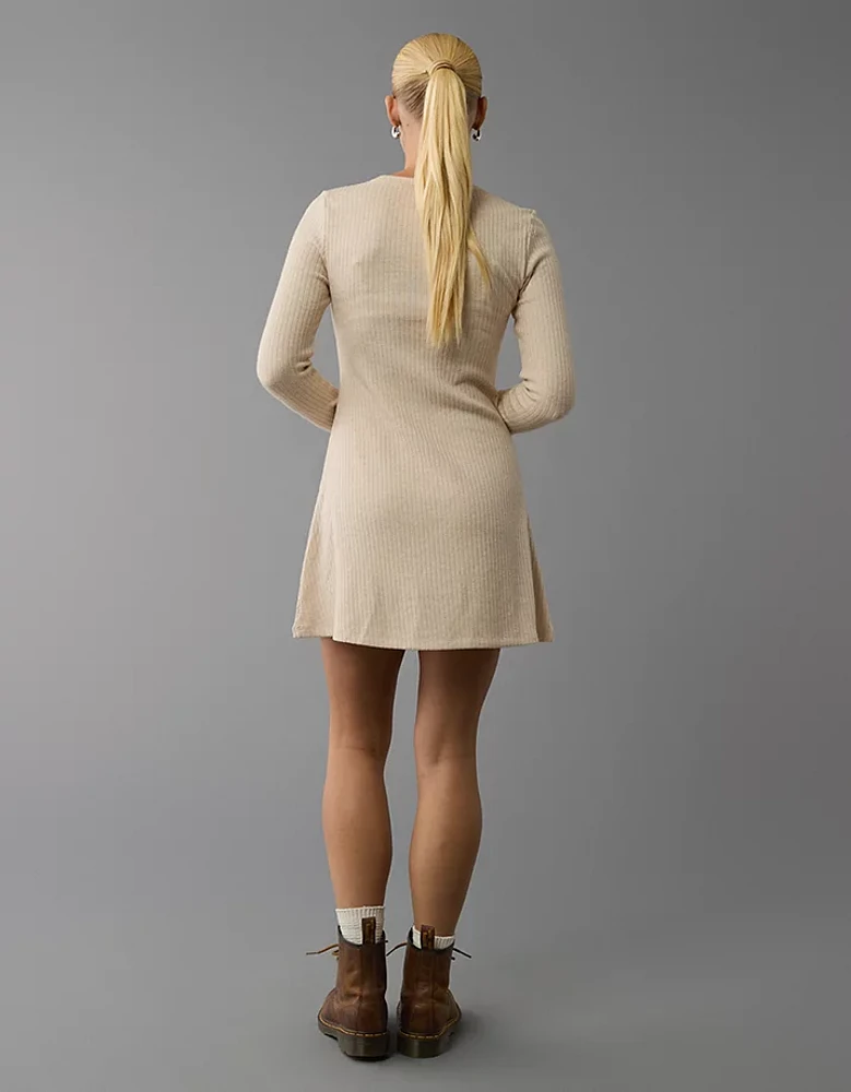 AE Long-Sleeve Ribbed Fit & Flare Mini Dress