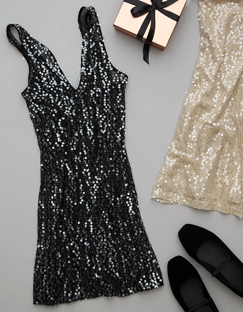 AE Sequin V-Neck Mini Slip Dress