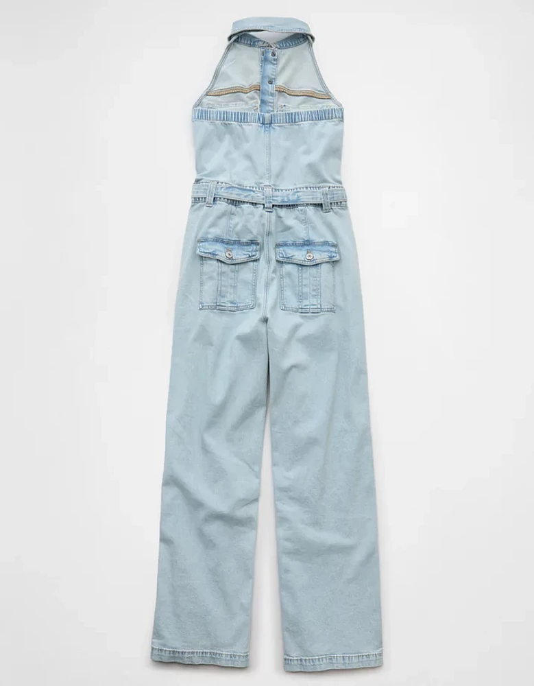 AE Denim Collared Halter Jumpsuit