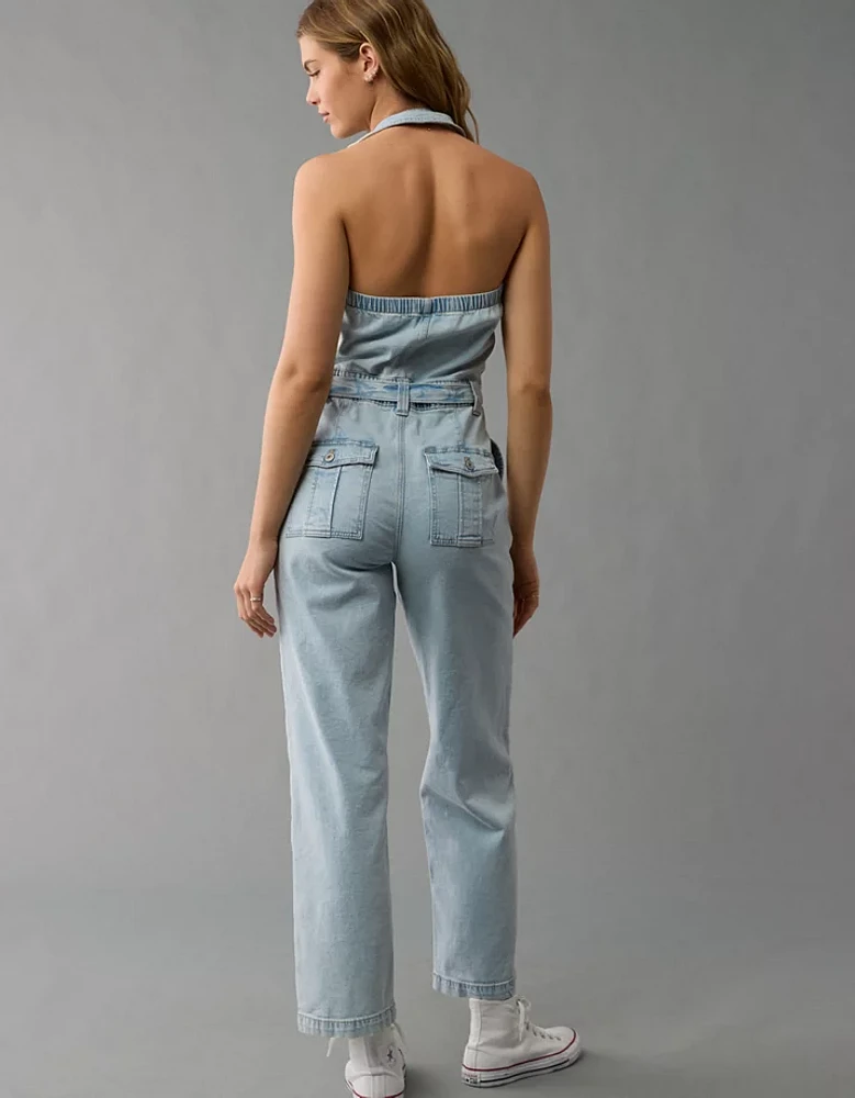 AE Denim Collared Halter Jumpsuit