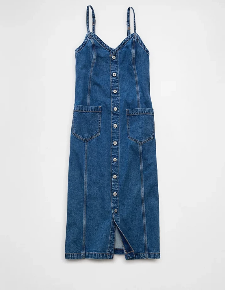 Robe mi-longue boutonnée en denim AE