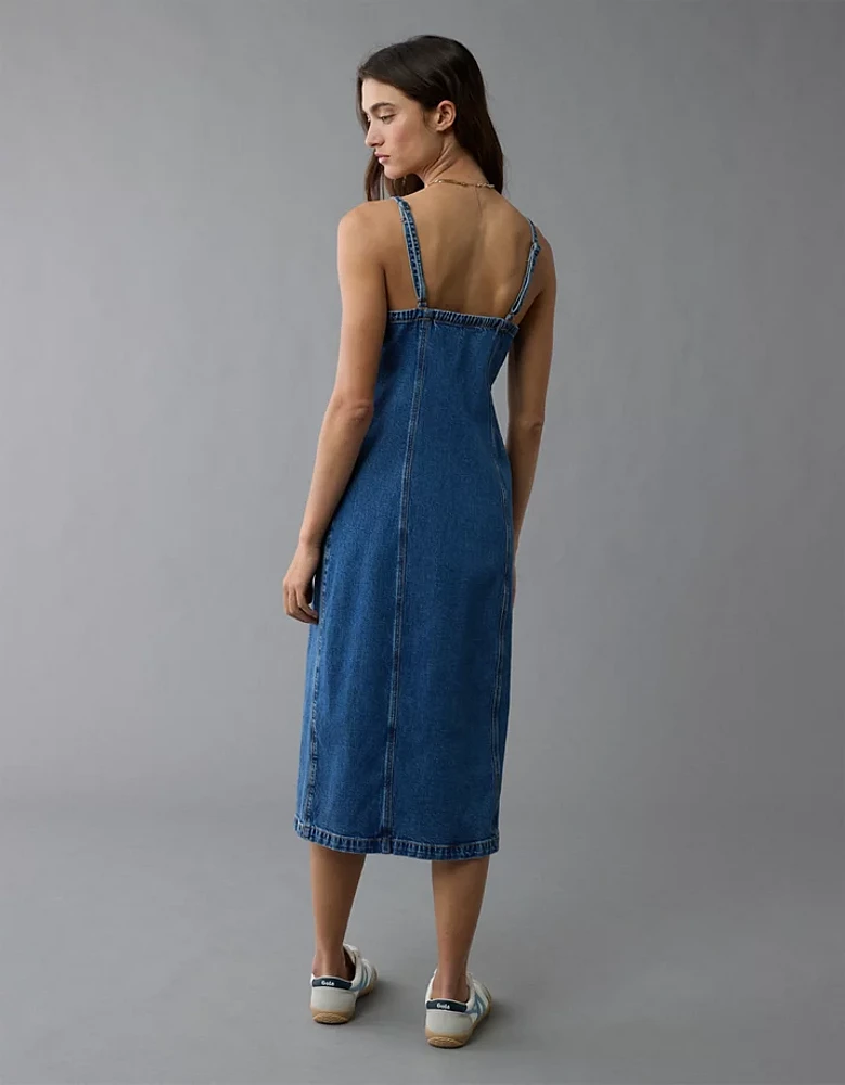 Robe mi-longue boutonnée en denim AE