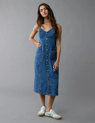 Robe mi-longue boutonnée en denim AE