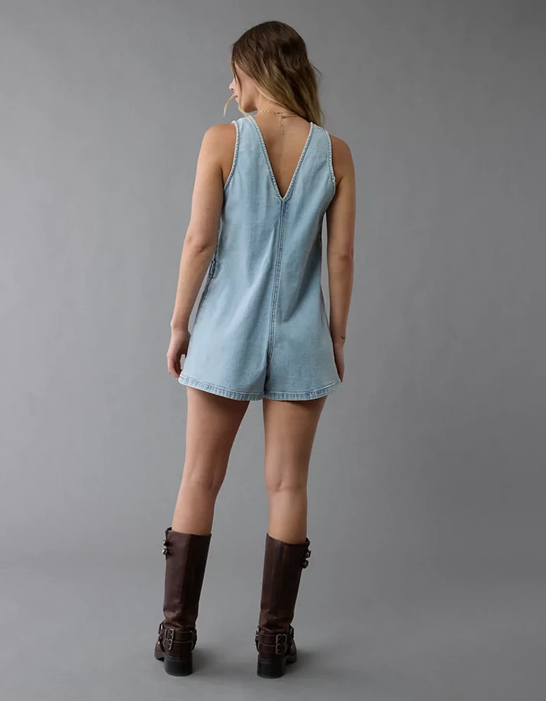 Barboteuse en denim à encolure V AE
