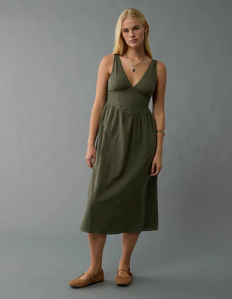 AE V-Neck Corset Midi Dress