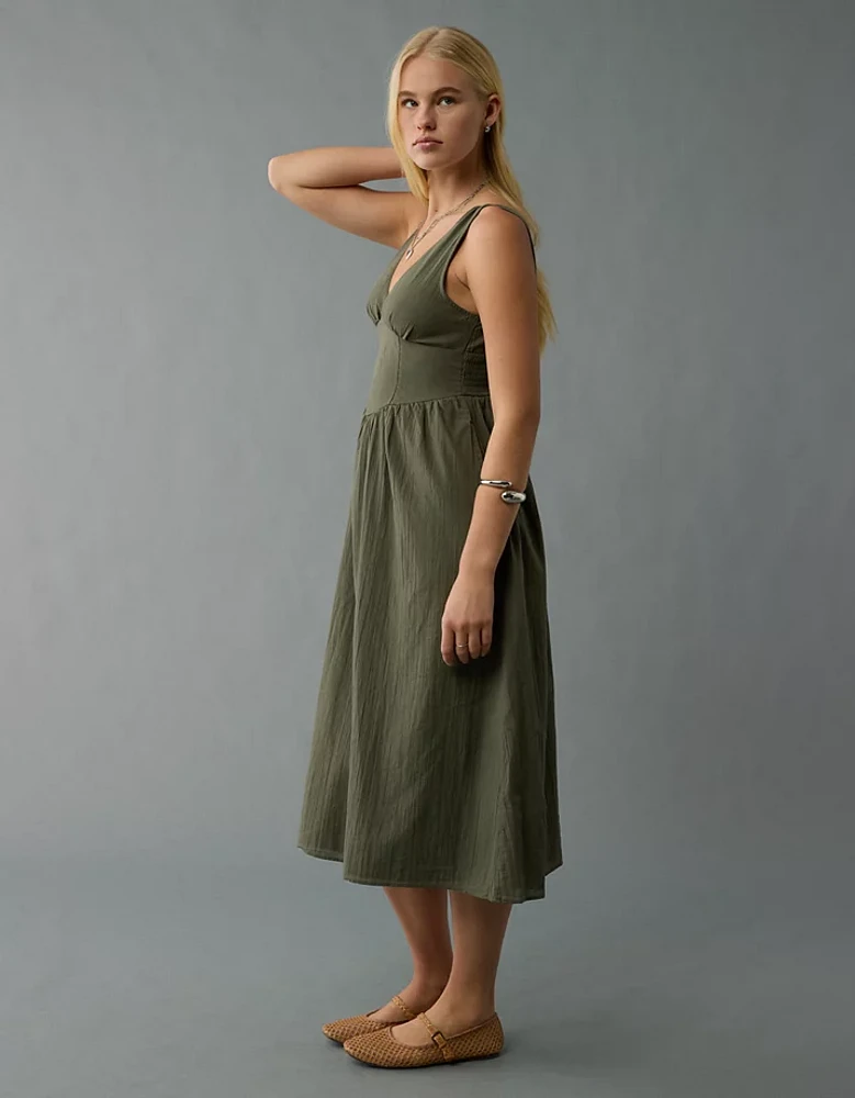 AE V-Neck Corset Midi Dress