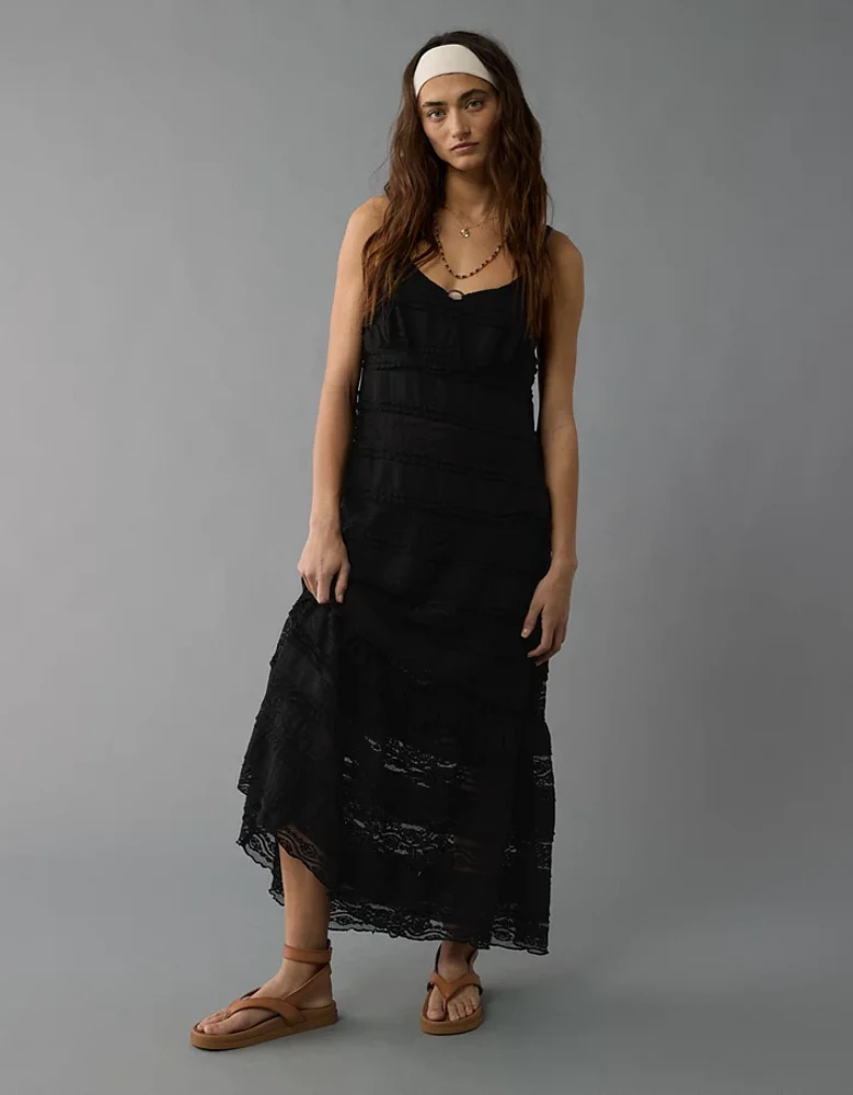 AE Lace V-Neck Tiered Midi Dress