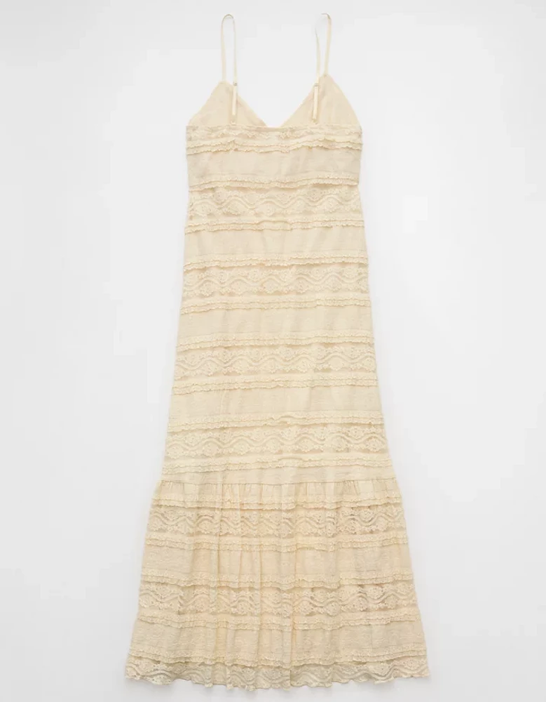 AE Lace V-Neck Tiered Midi Dress