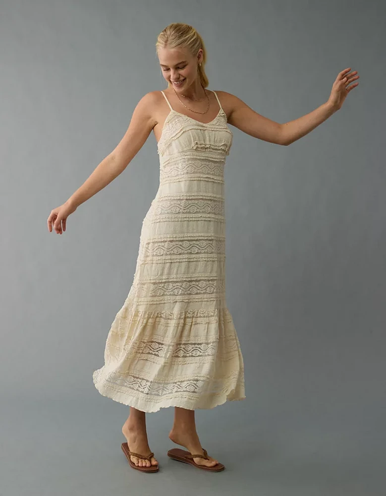 AE Lace V-Neck Tiered Midi Dress