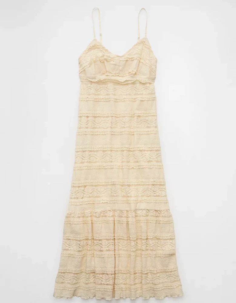 AE Lace V-Neck Tiered Midi Dress