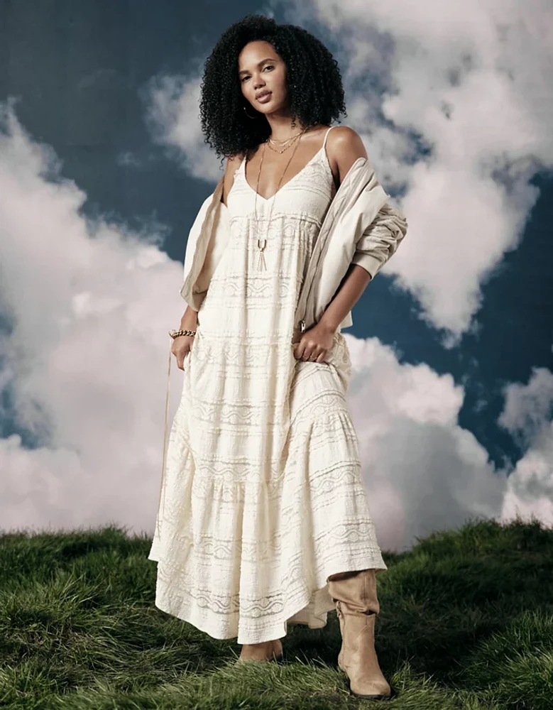 AE Lace V-Neck Tiered Midi Dress