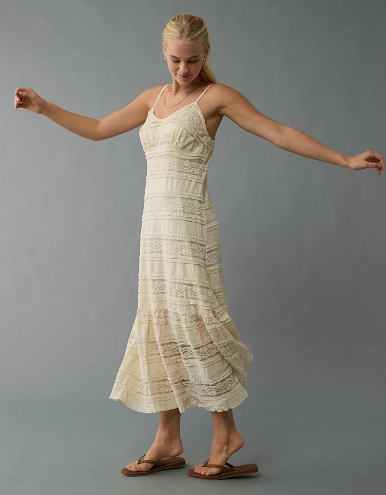 AE Lace V-Neck Tiered Midi Dress