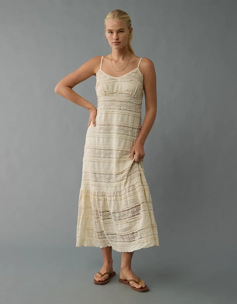 AE Lace V-Neck Tiered Midi Dress