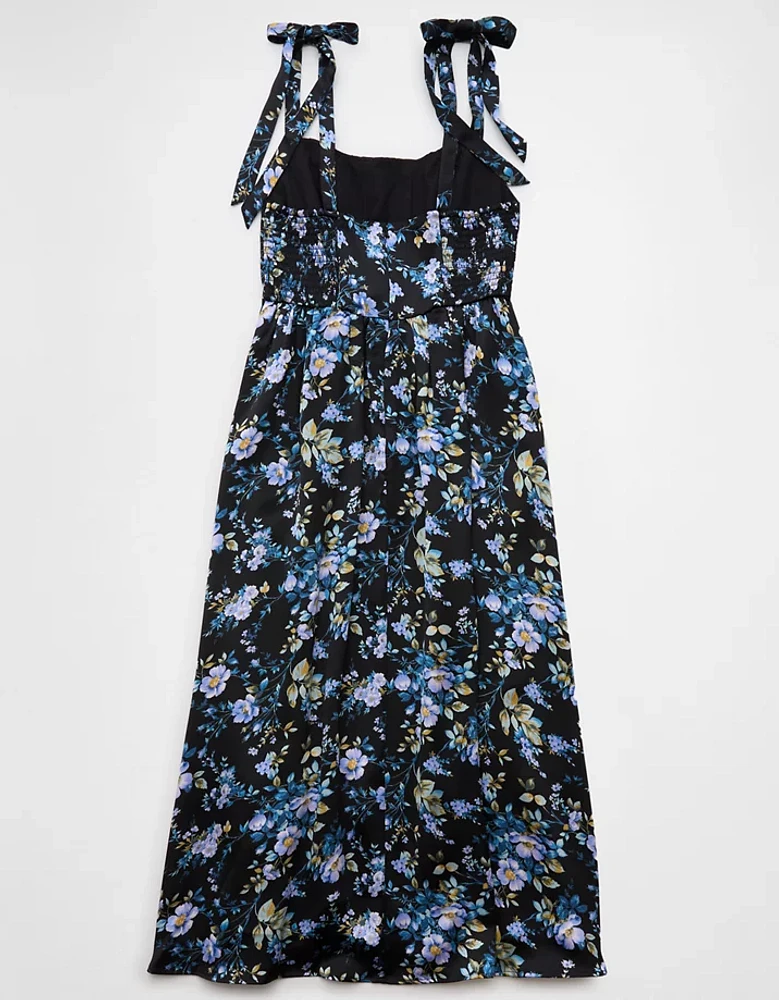 AE Corset Tie Strap Floral Midi Dress