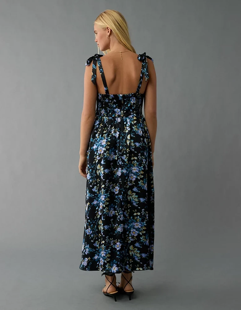 AE Corset Tie Strap Floral Midi Dress