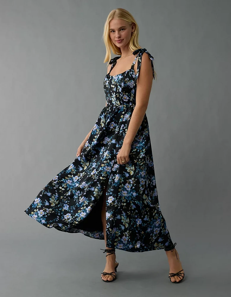 AE Corset Tie Strap Floral Midi Dress