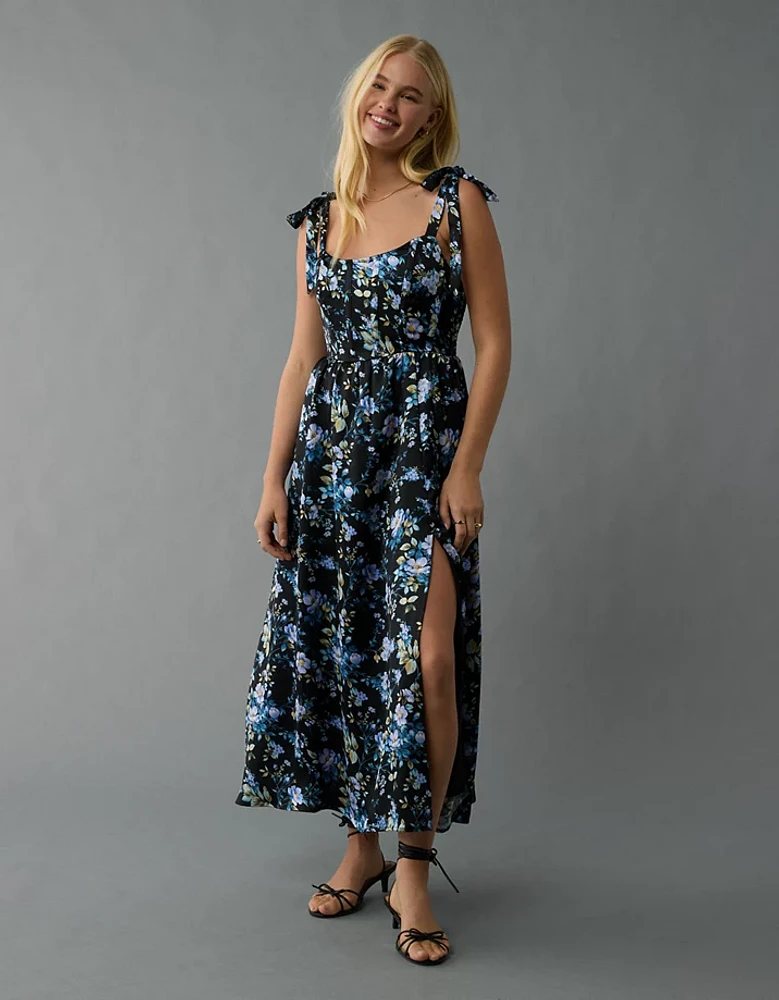 AE Corset Tie Strap Floral Midi Dress