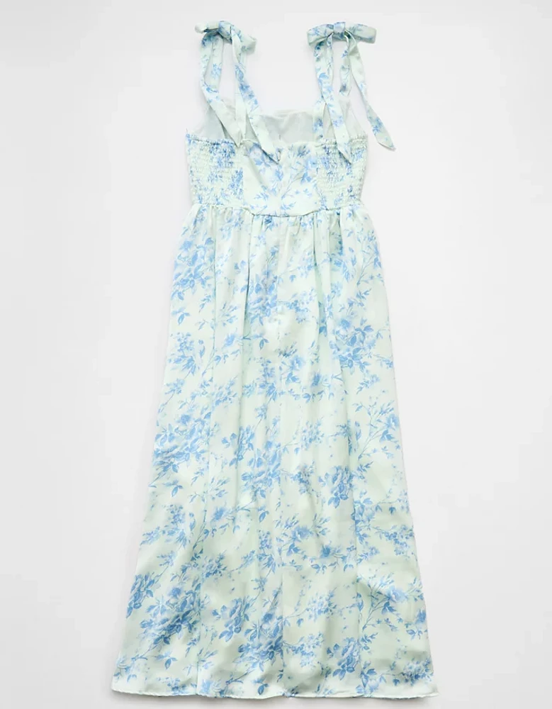 Robe mi-longue à fleurs de style corset avec bretelles nouées AE