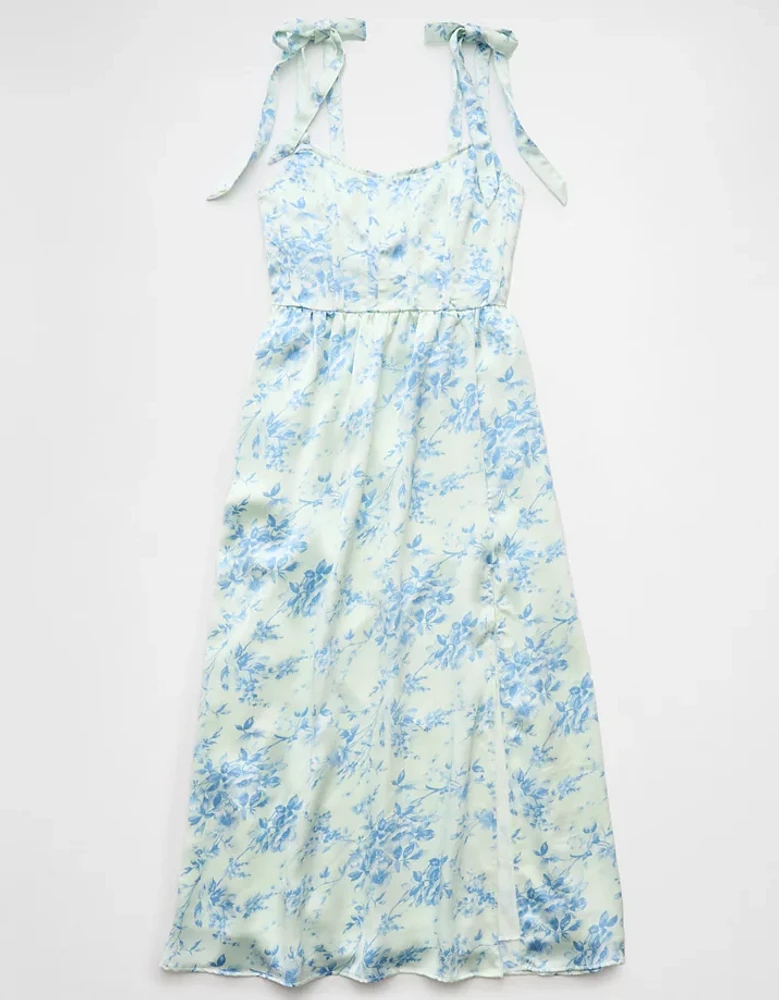 Robe mi-longue à fleurs de style corset avec bretelles nouées AE