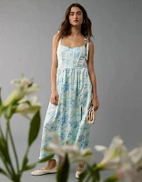 Robe mi-longue à fleurs de style corset avec bretelles nouées AE