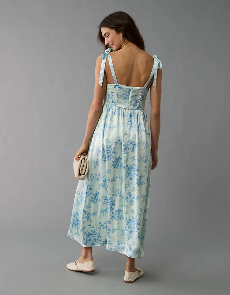 Robe mi-longue à fleurs de style corset avec bretelles nouées AE