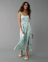 Robe mi-longue à fleurs de style corset avec bretelles nouées AE