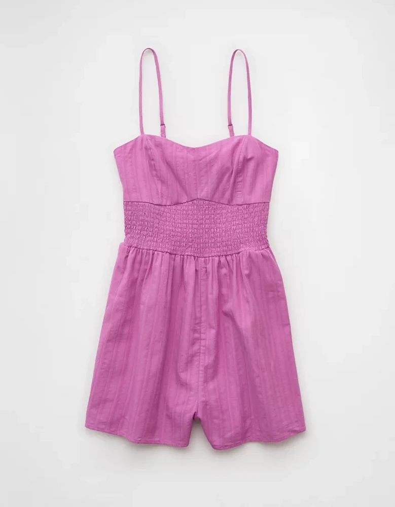 Barboteuse à décolleté carré et smocks AE