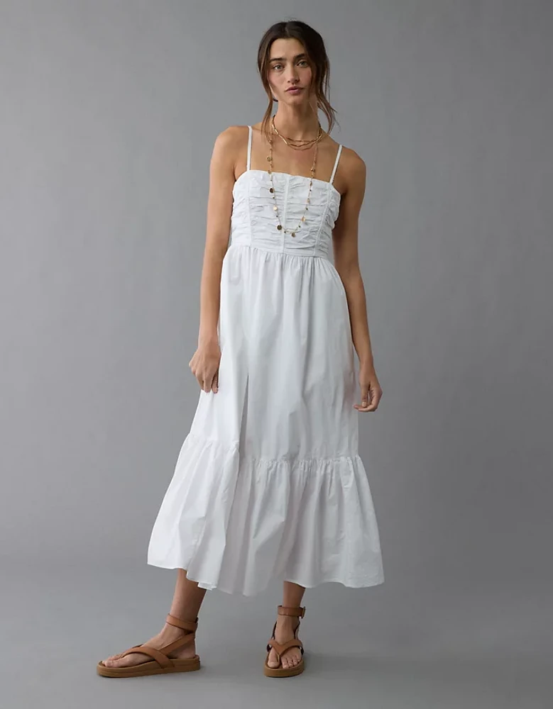 AE Ruched Bodice Strapless Midi Dress
