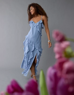 Robe longue à enfiler asymétrique volants AE