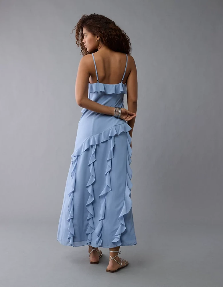 Robe longue à enfiler asymétrique volants AE