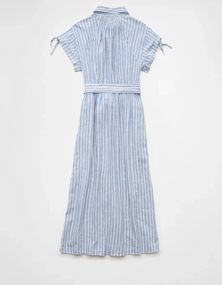 AE Linen-Blend Button-Up Midi Shirt Dress