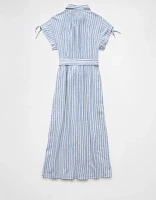 AE Linen-Blend Button-Up Midi Shirt Dress