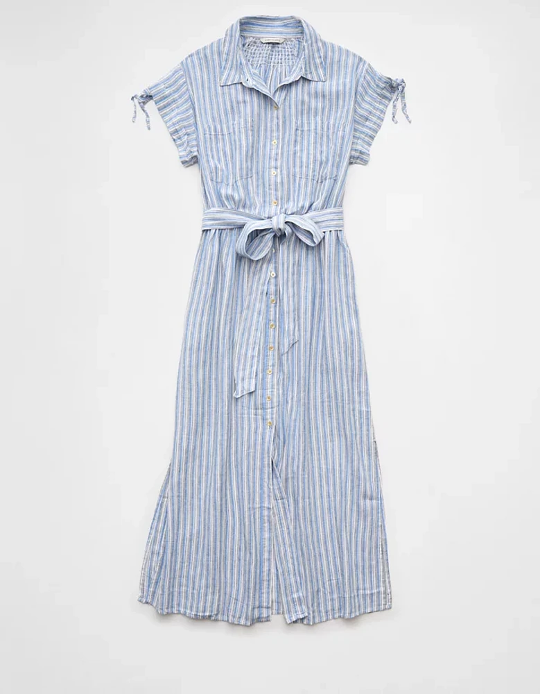 AE Linen-Blend Button-Up Midi Shirt Dress