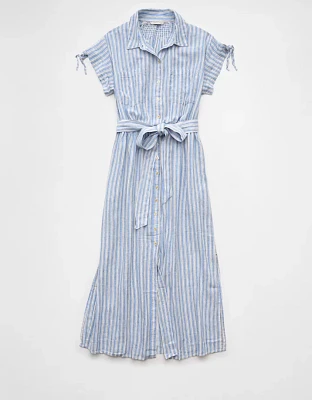 AE Linen-Blend Button-Up Midi Shirt Dress