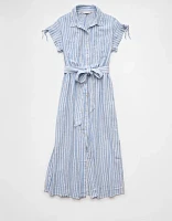 AE Linen-Blend Button-Up Midi Shirt Dress