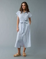 AE Linen-Blend Button-Up Midi Shirt Dress