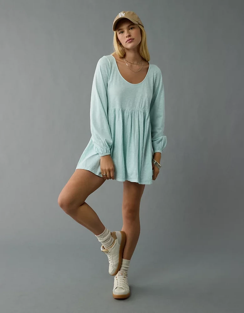 AE Sunchaser Knit Long-Sleeve Scoop Neck Mini Dress